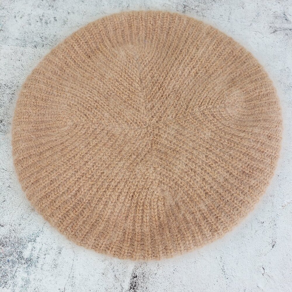 ARIS Beret Hat Angora Wool Knit Beige Neutral Minimalist Retro - Picture 6 of 7